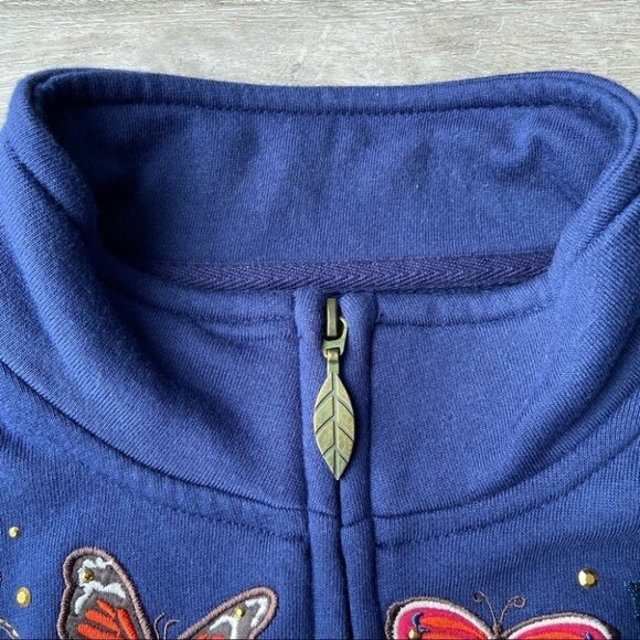 Tradition Floral Butterfly  Embroidered Full Zip Up Fleece Sweatshirt - Picture 5 of 16